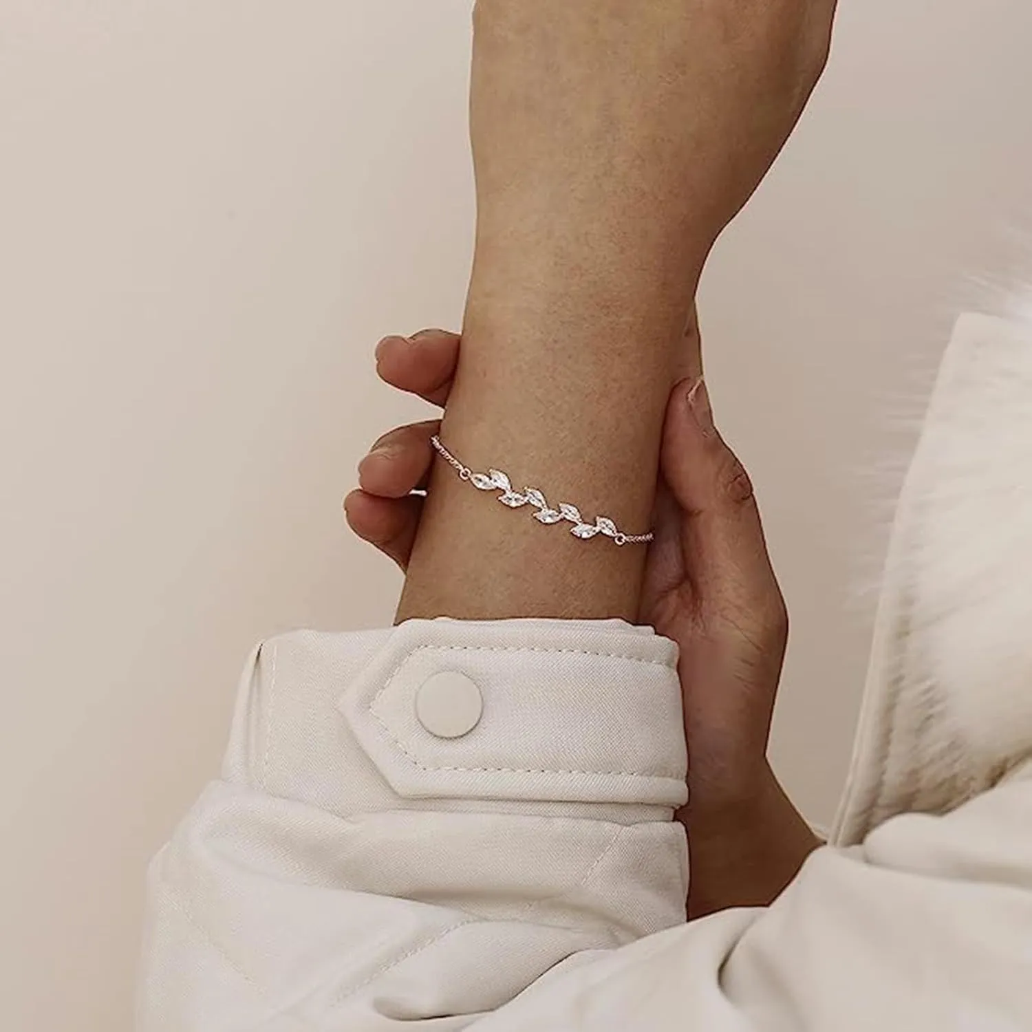 Chain Bracelets for Teen Girls Women ASCOMY Dainty Bracelets For Women Plated Tiny Cubic Zirconia Leaf Dot Chain Bracelets Minimalist Personalized Adjustable Bangle- Link and Italian Jewelry Gifts