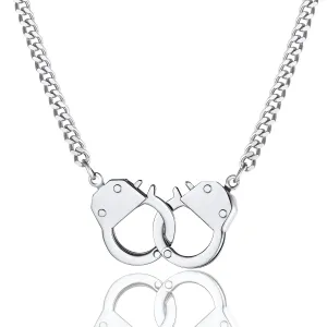ChainsProMax Handcuff Necklace for Men Stainless Steel Punk Padlock Pendant,Silver/Gold/Black Cuban Link Chain 7.5/14/18inch Interlocking Rocker Chains Jewelry for Mens and Women