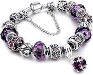 Charms Bracelet for Women Murano Glass Beads Flower Charms Amethyst Bracelets