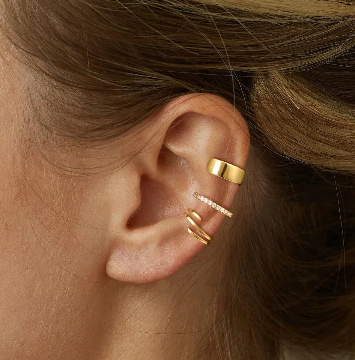 CHESKY 14K Gold Ear Cuffs Earrings for Women Huggie Hoop Earrings Non Piercing Gold Plated Cubic Zirconia Clip on Cartilage Earring Hypoallergenic Cute Ear Cuff Hoop Set Sparkle Trendy Jewelry