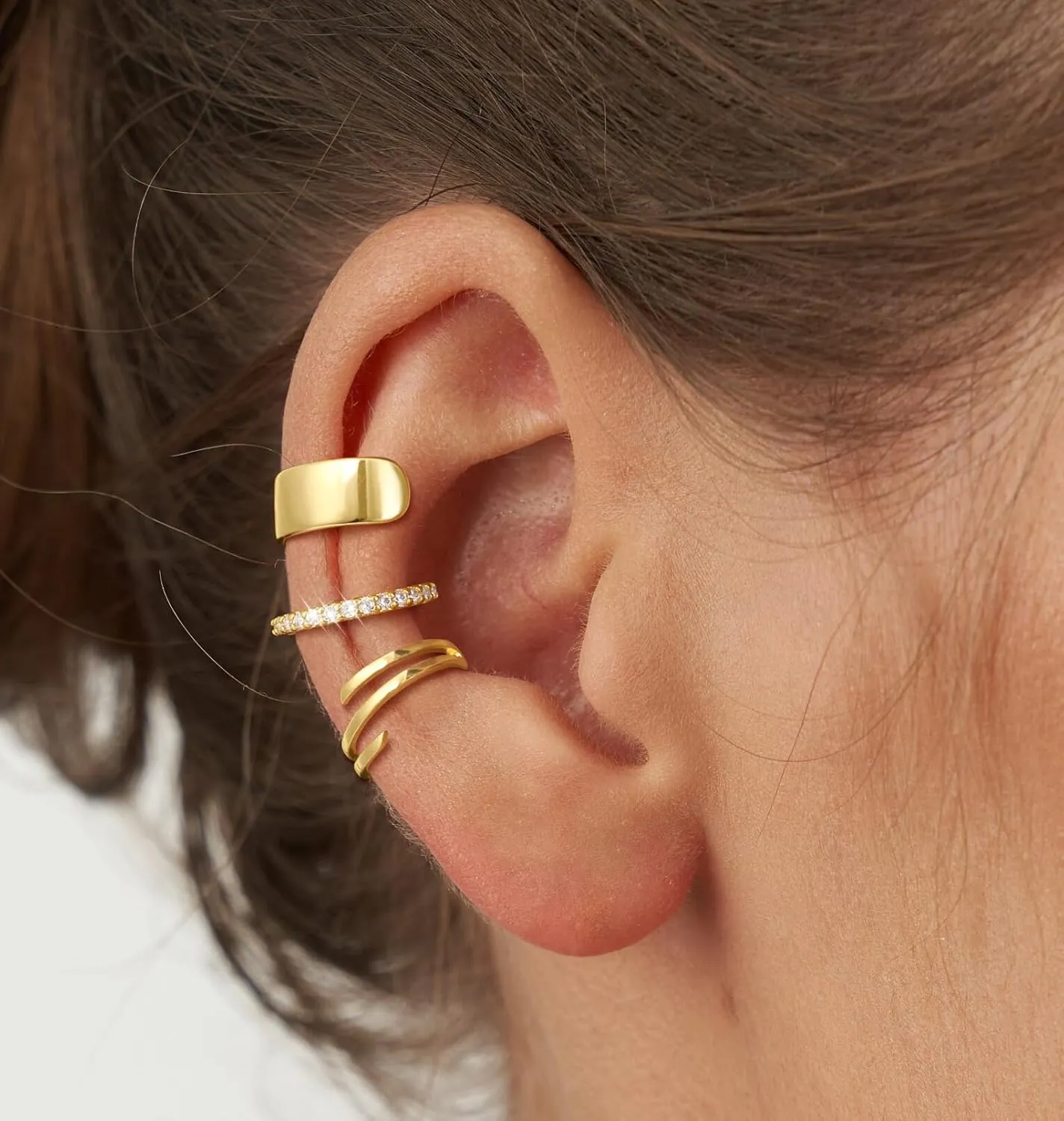CHESKY 14K Gold Ear Cuffs Earrings for Women Huggie Hoop Earrings Non Piercing Gold Plated Cubic Zirconia Clip on Cartilage Earring Hypoallergenic Cute Ear Cuff Hoop Set Sparkle Trendy Jewelry