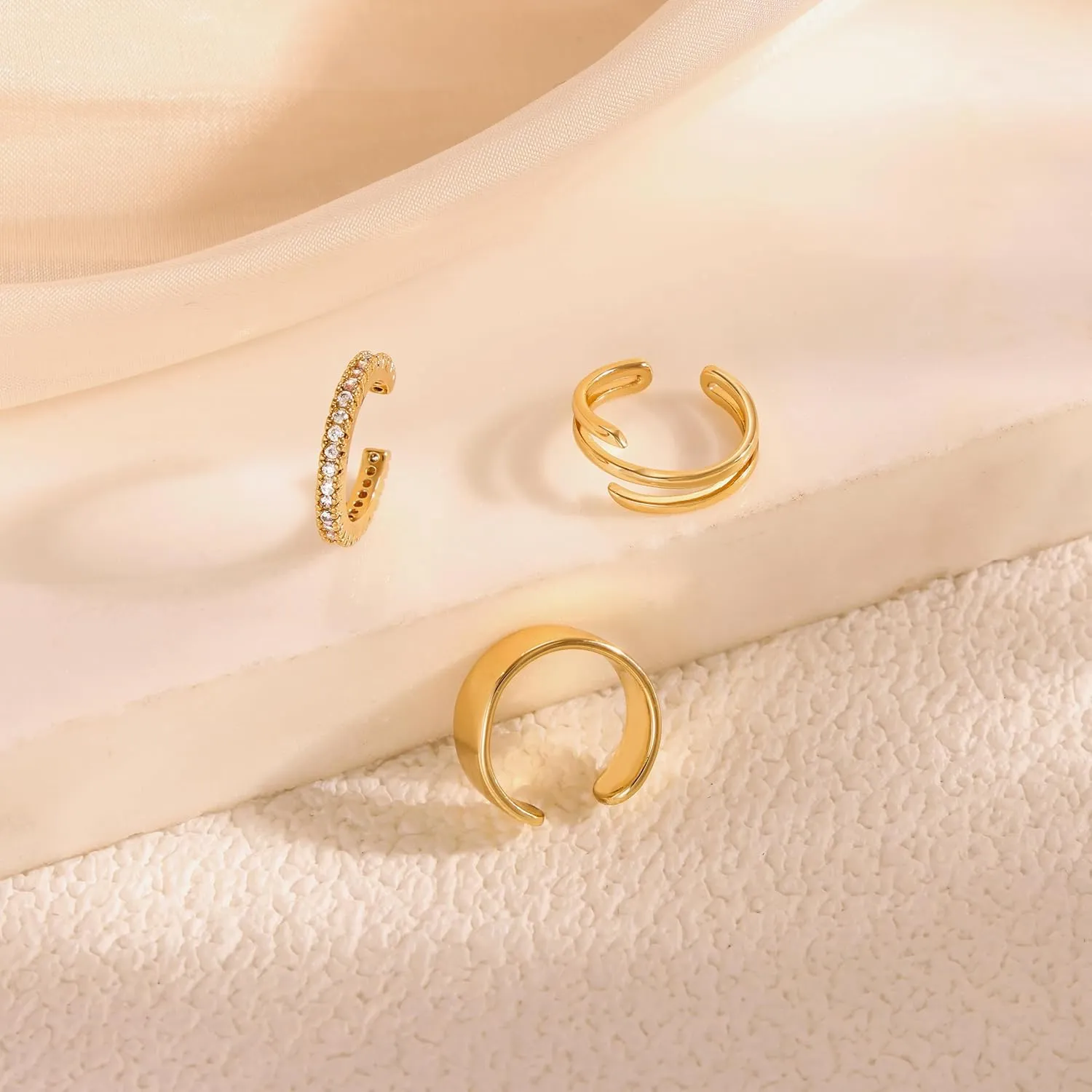 CHESKY 14K Gold Ear Cuffs Earrings for Women Huggie Hoop Earrings Non Piercing Gold Plated Cubic Zirconia Clip on Cartilage Earring Hypoallergenic Cute Ear Cuff Hoop Set Sparkle Trendy Jewelry