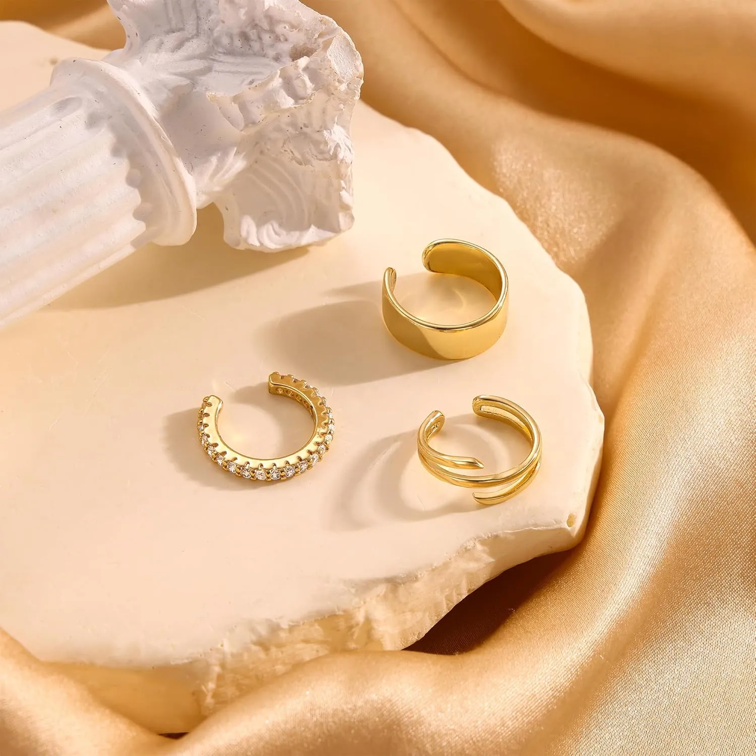 CHESKY 14K Gold Ear Cuffs Earrings for Women Huggie Hoop Earrings Non Piercing Gold Plated Cubic Zirconia Clip on Cartilage Earring Hypoallergenic Cute Ear Cuff Hoop Set Sparkle Trendy Jewelry