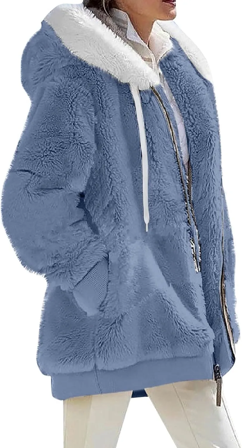 ChicCrate 2025 Womens Fuzzy Fleece Zip Up Jacket Sherpa Hoodies Winter Coats Trendy Warm Clothes Casual Pullover