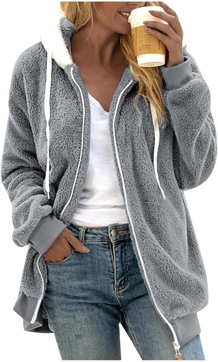 ChicCrate 2025 Womens Fuzzy Fleece Zip Up Jacket Sherpa Hoodies Winter Coats Trendy Warm Clothes Casual Pullover