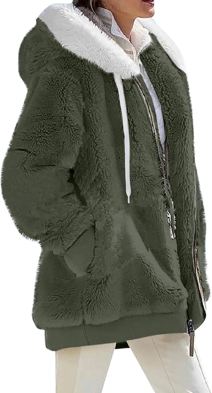ChicCrate 2025 Womens Fuzzy Fleece Zip Up Jacket Sherpa Hoodies Winter Coats Trendy Warm Clothes Casual Pullover