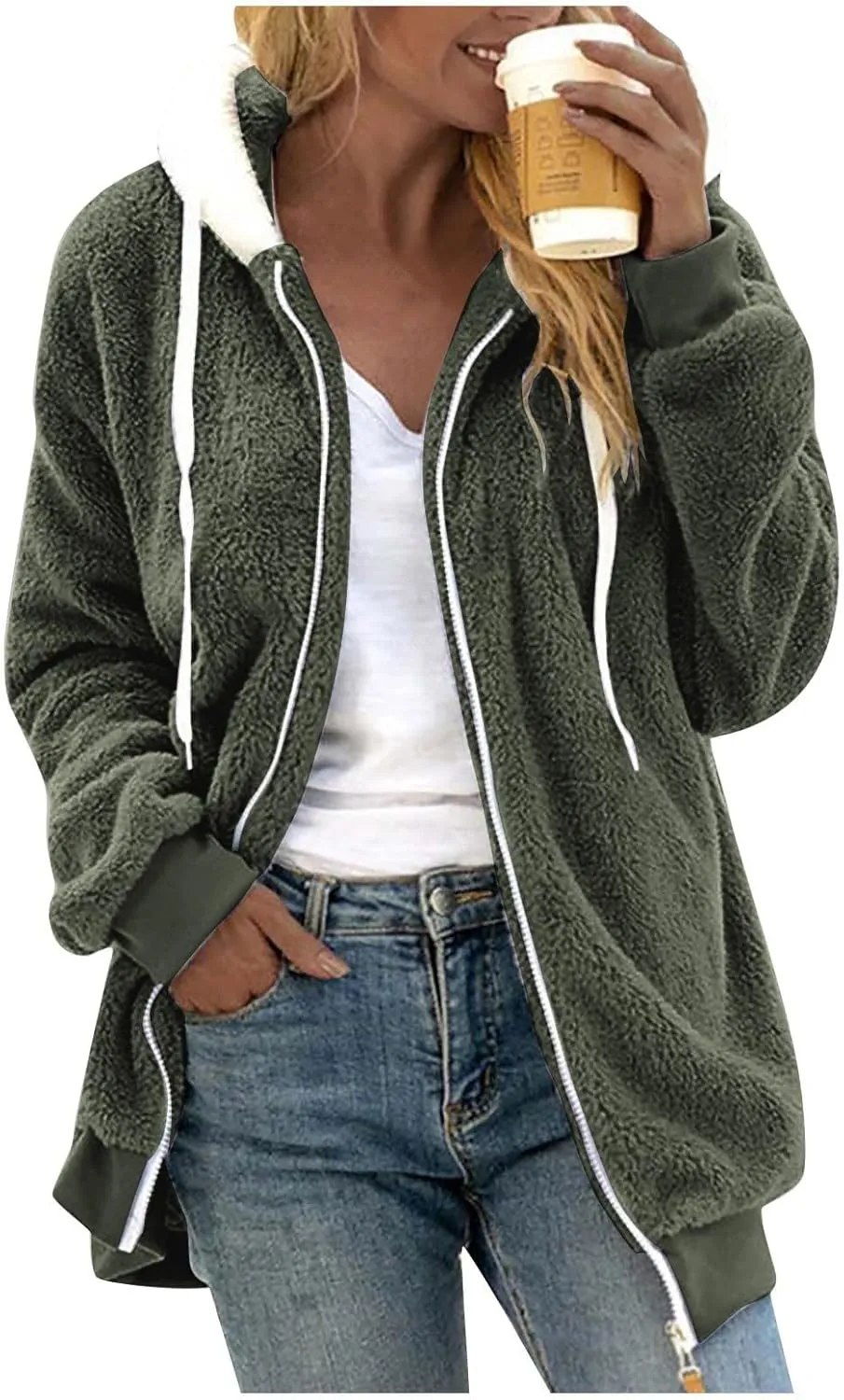ChicCrate 2025 Womens Fuzzy Fleece Zip Up Jacket Sherpa Hoodies Winter Coats Trendy Warm Clothes Casual Pullover