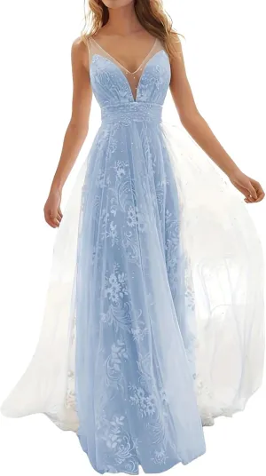 Chiffon Lace Bridesmaid Dresses Long for Women V-Neck Pleated Tulle Straps A-Line Prom Evening Wedding Fomal Gowns