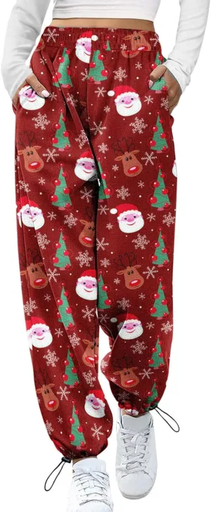Christmas Pants for Women Grinch Sweatpants for Teen Girls Pack of 3 Womens Christmas Cinch Sweatpants Xmas High Waist Athletic Jogger Pants Lounge Trousers