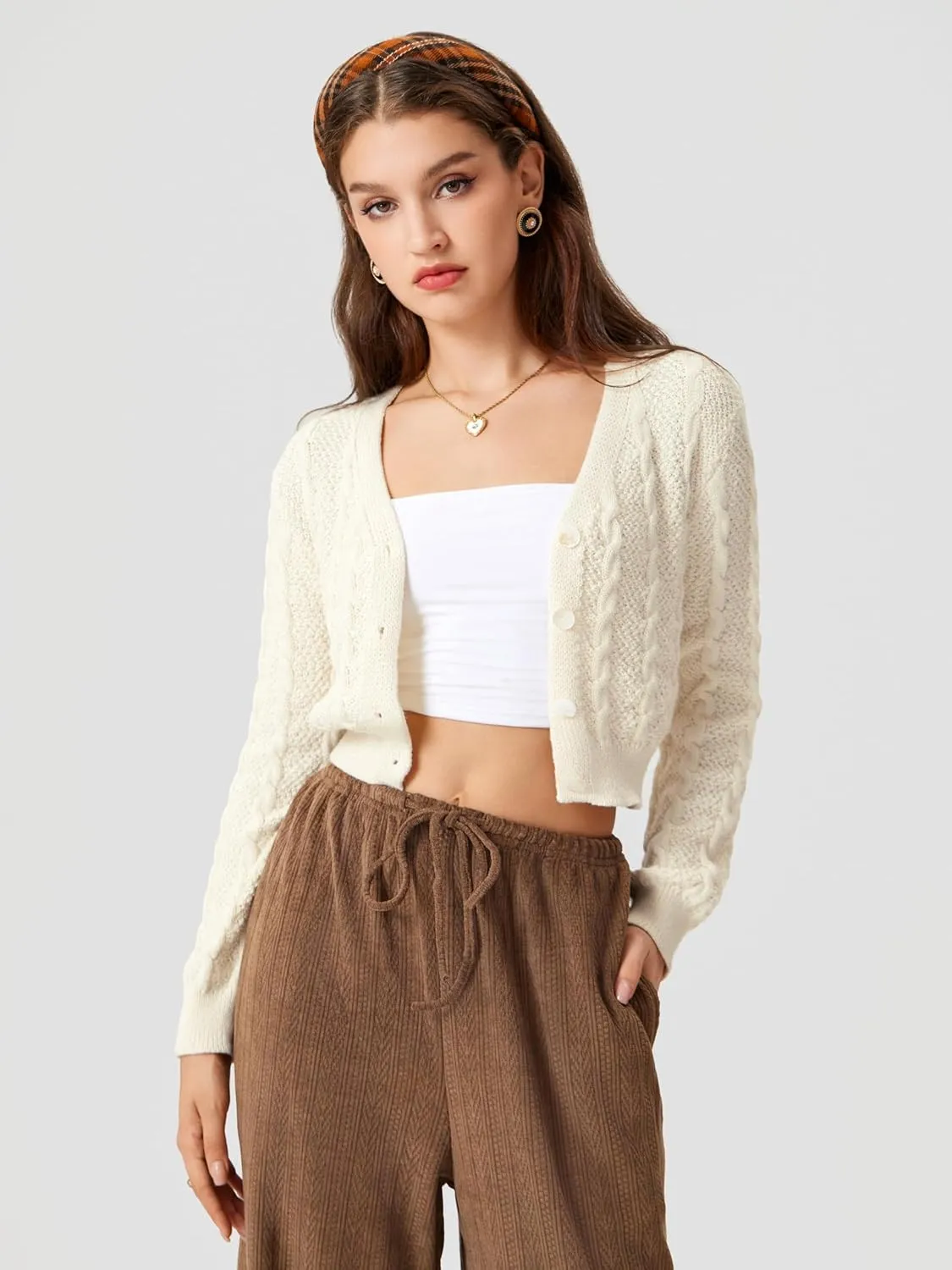 CIDER V-Neck Cropped Cardigan Sweater for Women Daily Casual Knitwear
