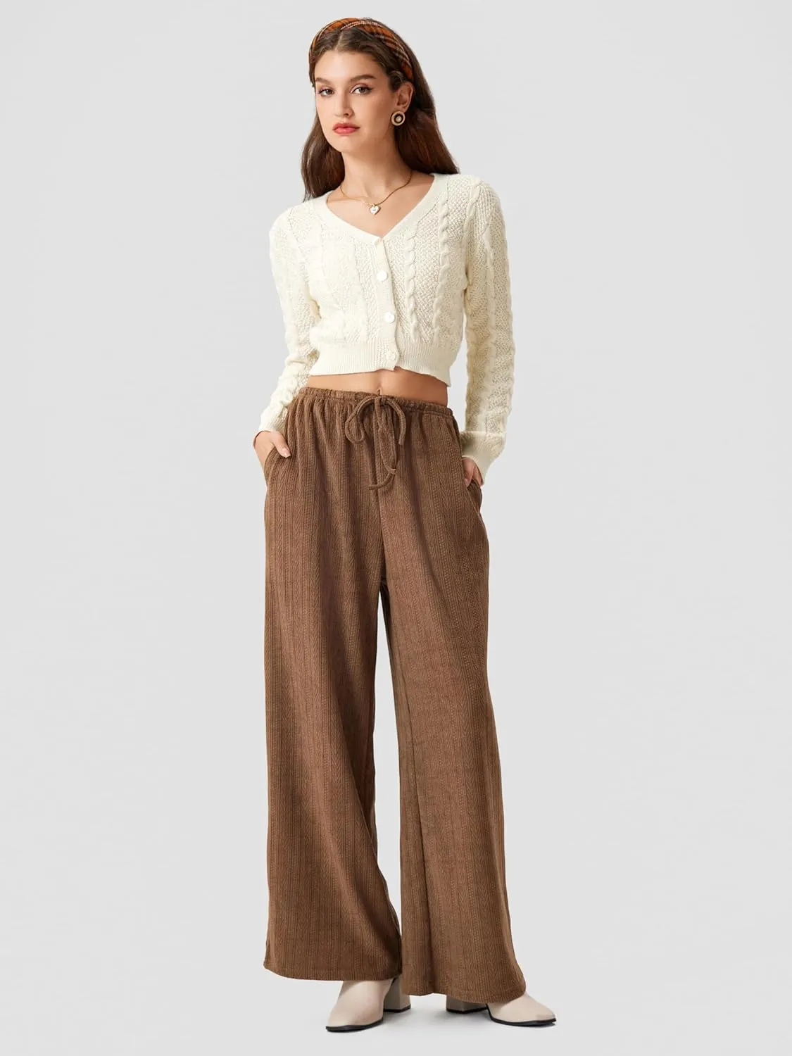 CIDER V-Neck Cropped Cardigan Sweater for Women Daily Casual Knitwear