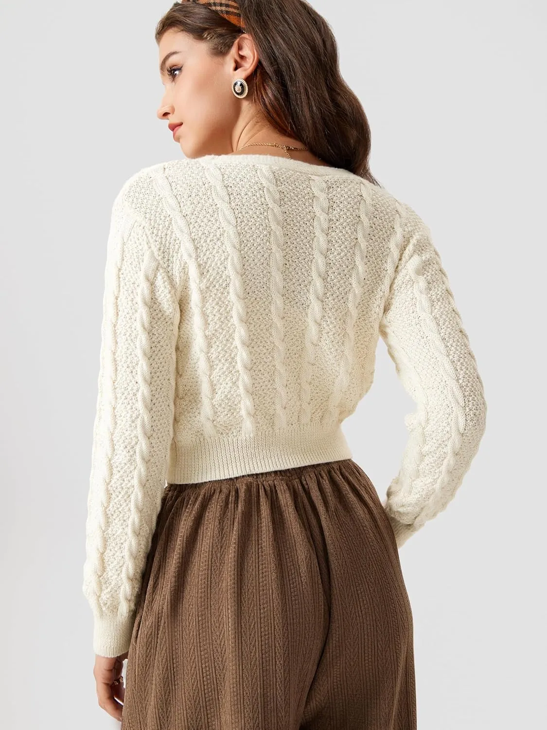 CIDER V-Neck Cropped Cardigan Sweater for Women Daily Casual Knitwear