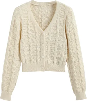 CIDER V-Neck Cropped Cardigan Sweater for Women Daily Casual Knitwear