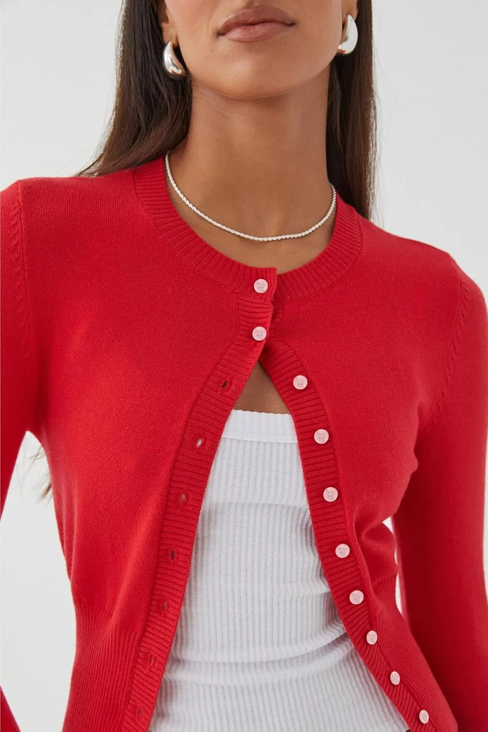 Cioatin Women Button Down Long Sleeve Crop Cardigan Y2K Crew Neck Fit Knit Sweater Pullover Shirt Fall Outfits Aesthetic
