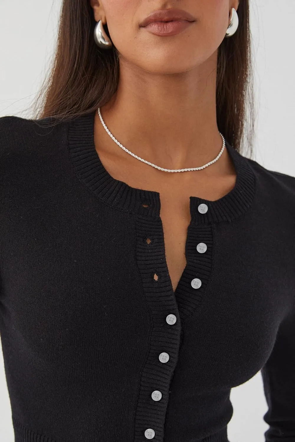 Cioatin Women Button Down Long Sleeve Crop Cardigan Y2K Crew Neck Fit Knit Sweater Pullover Shirt Fall Outfits Aesthetic