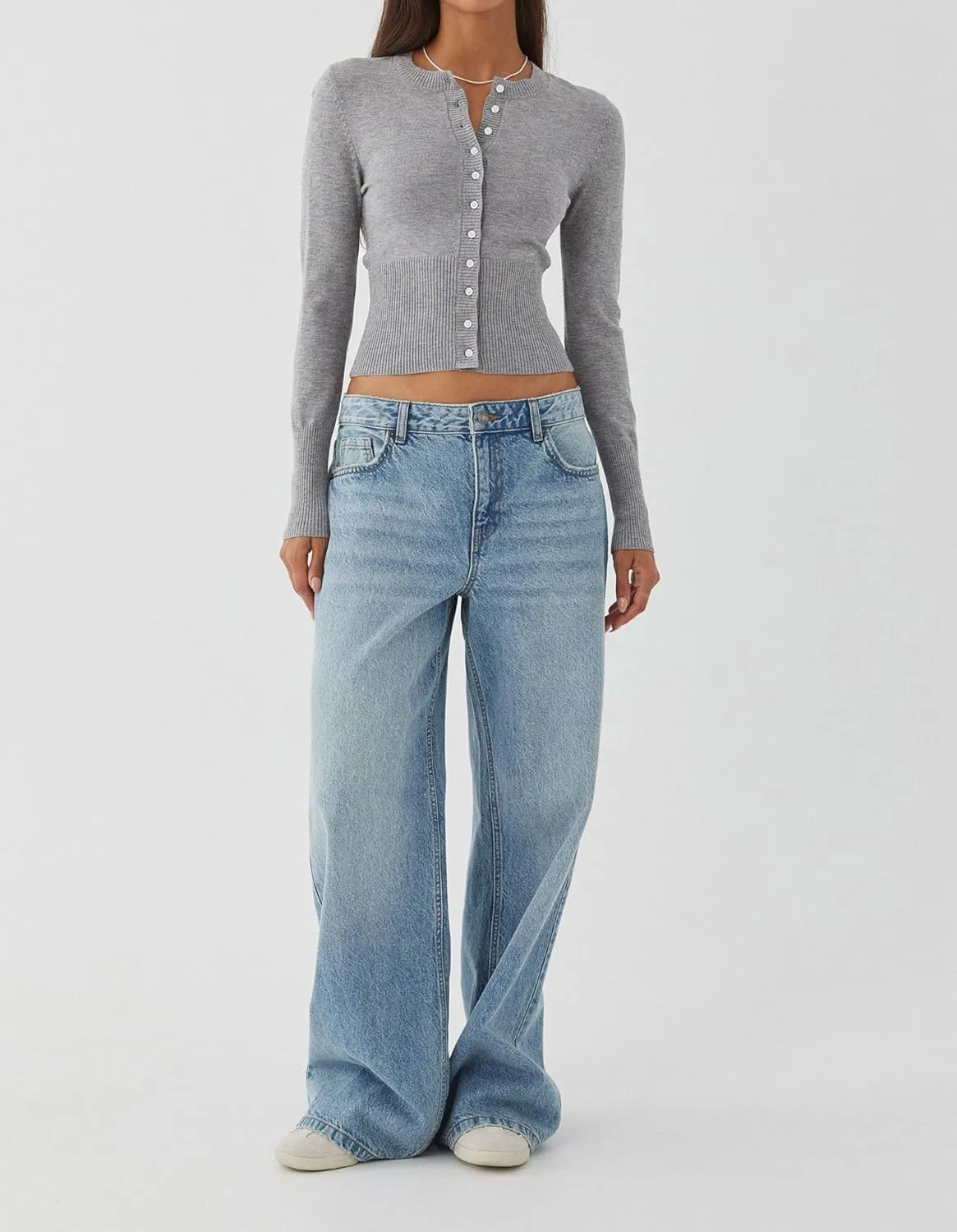 Cioatin Women Button Down Long Sleeve Crop Cardigan Y2K Crew Neck Fit Knit Sweater Pullover Shirt Fall Outfits Aesthetic