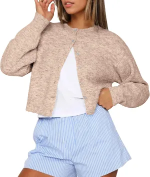 Cioatin Women Y2K Open Front Button Down Crop Sweater Cardigan Long Sleeve Lightweight Knit Pullover Fall Outfits Tops