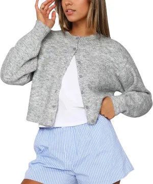 Cioatin Women Y2K Open Front Button Down Crop Sweater Cardigan Long Sleeve Lightweight Knit Pullover Fall Outfits Tops