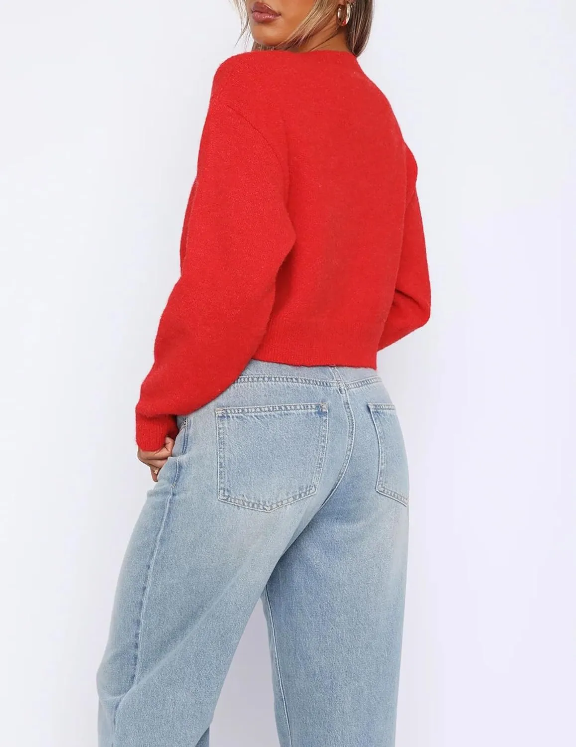 Cioatin Women Y2K Open Front Button Down Crop Sweater Cardigan Long Sleeve Lightweight Knit Pullover Fall Outfits Tops