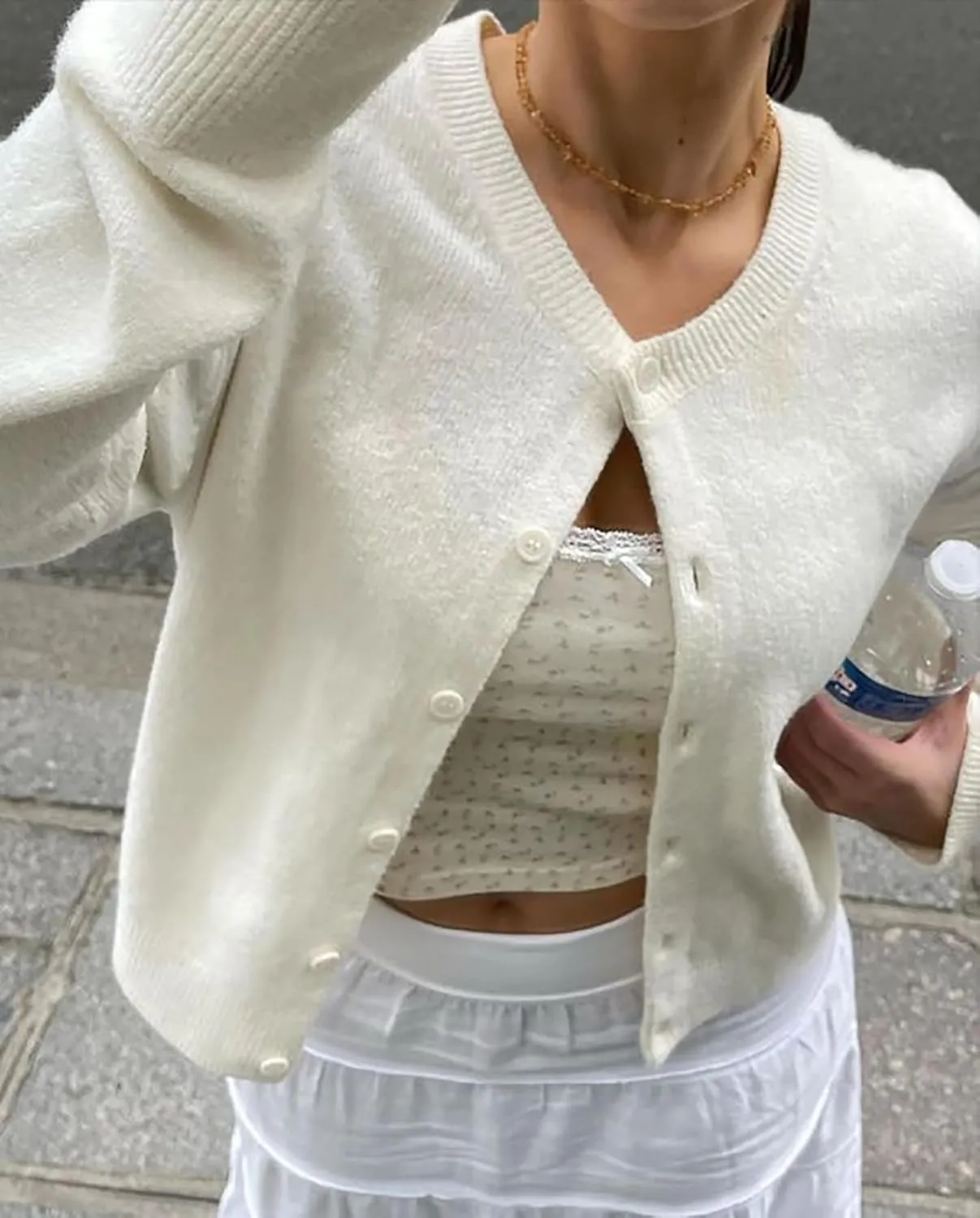 Cioatin Women Y2K Open Front Button Down Crop Sweater Cardigan Long Sleeve Lightweight Knit Pullover Fall Outfits Tops