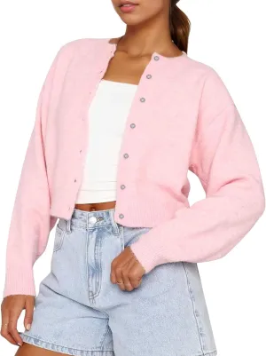 Cioatin Women Y2K Open Front Button Down Crop Sweater Cardigan Long Sleeve Lightweight Knit Pullover Fall Outfits Tops