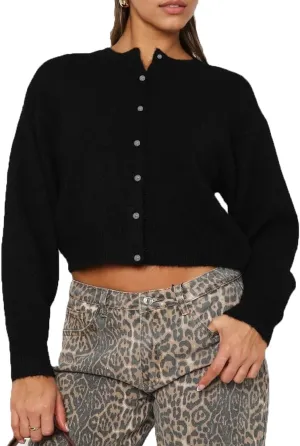 Cioatin Women Y2K Open Front Button Down Crop Sweater Cardigan Long Sleeve Lightweight Knit Pullover Fall Outfits Tops