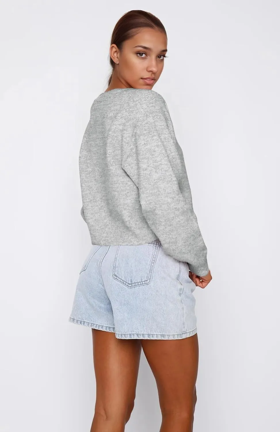 Cioatin Women Y2K Open Front Button Down Crop Sweater Cardigan Long Sleeve Lightweight Knit Pullover Fall Outfits Tops