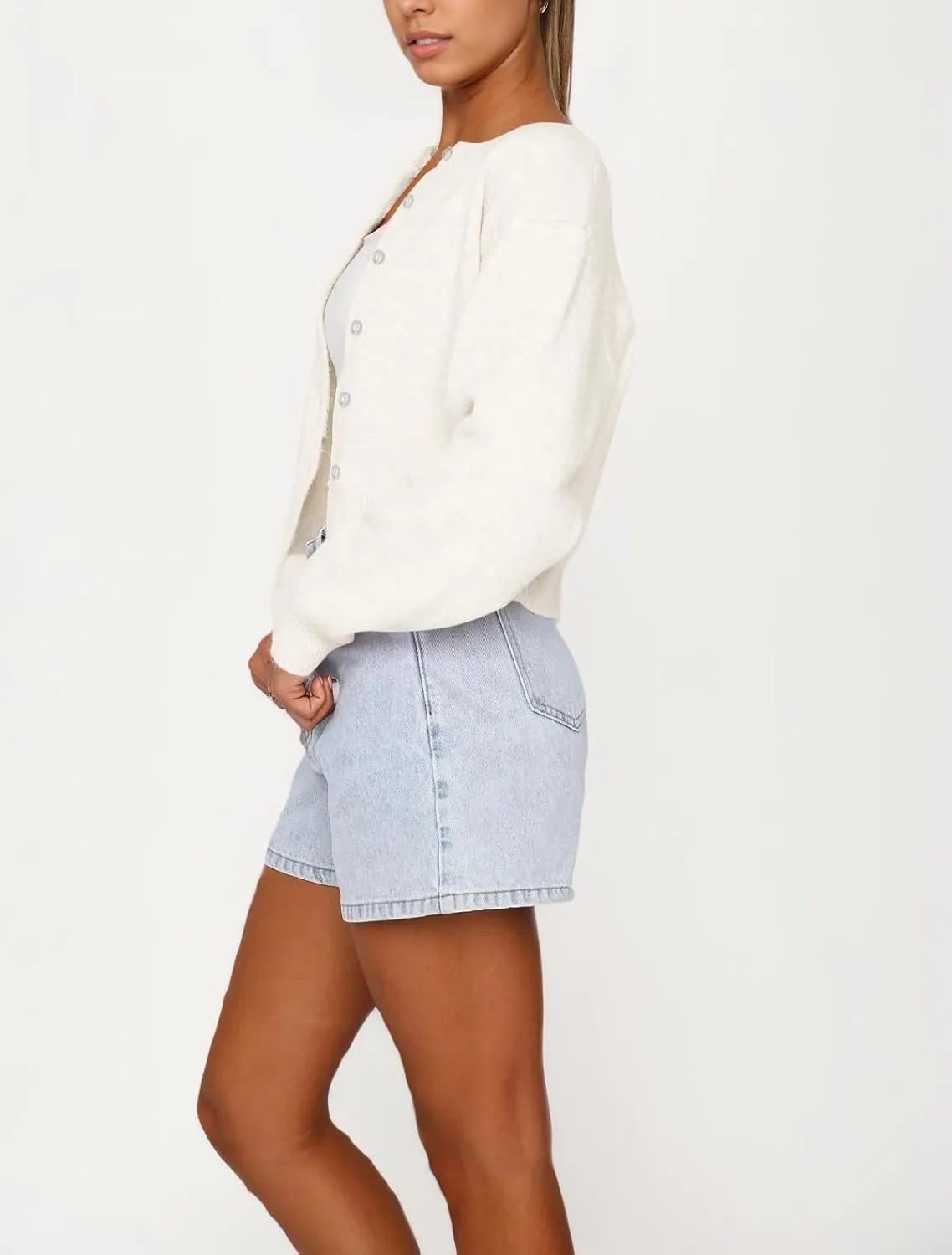 Cioatin Women Y2K Open Front Button Down Crop Sweater Cardigan Long Sleeve Lightweight Knit Pullover Fall Outfits Tops