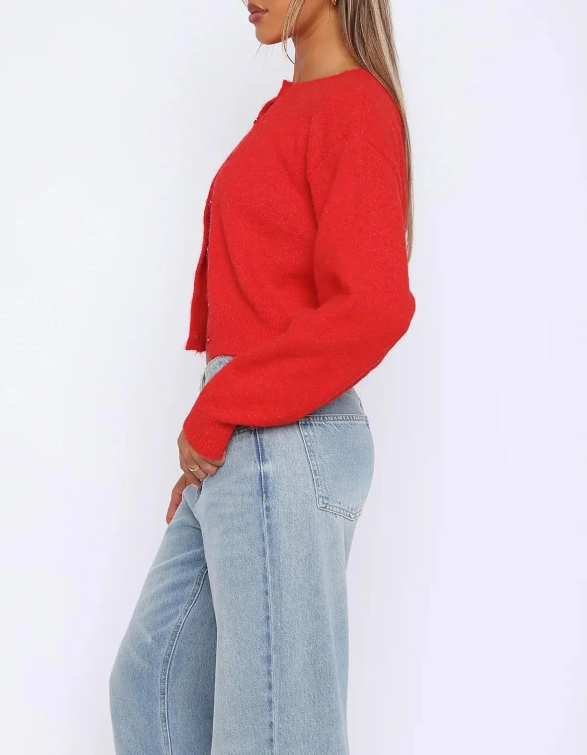 Cioatin Women Y2K Open Front Button Down Crop Sweater Cardigan Long Sleeve Lightweight Knit Pullover Fall Outfits Tops