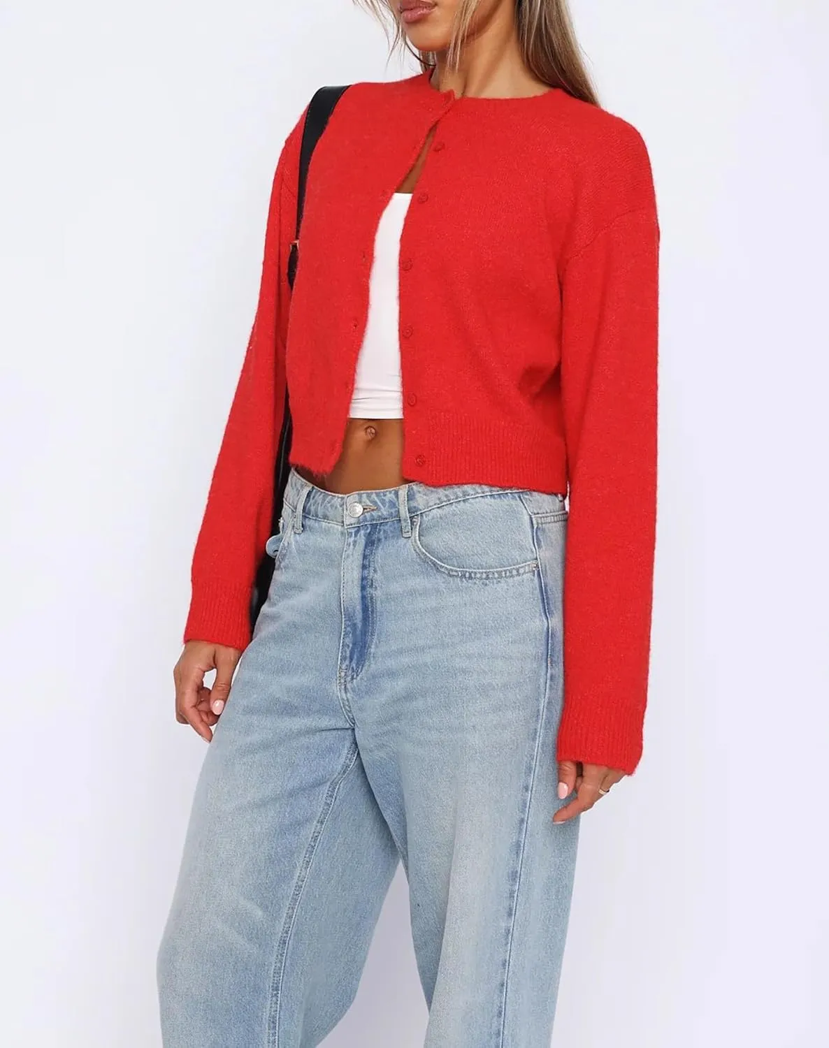 Cioatin Women Y2K Open Front Button Down Crop Sweater Cardigan Long Sleeve Lightweight Knit Pullover Fall Outfits Tops