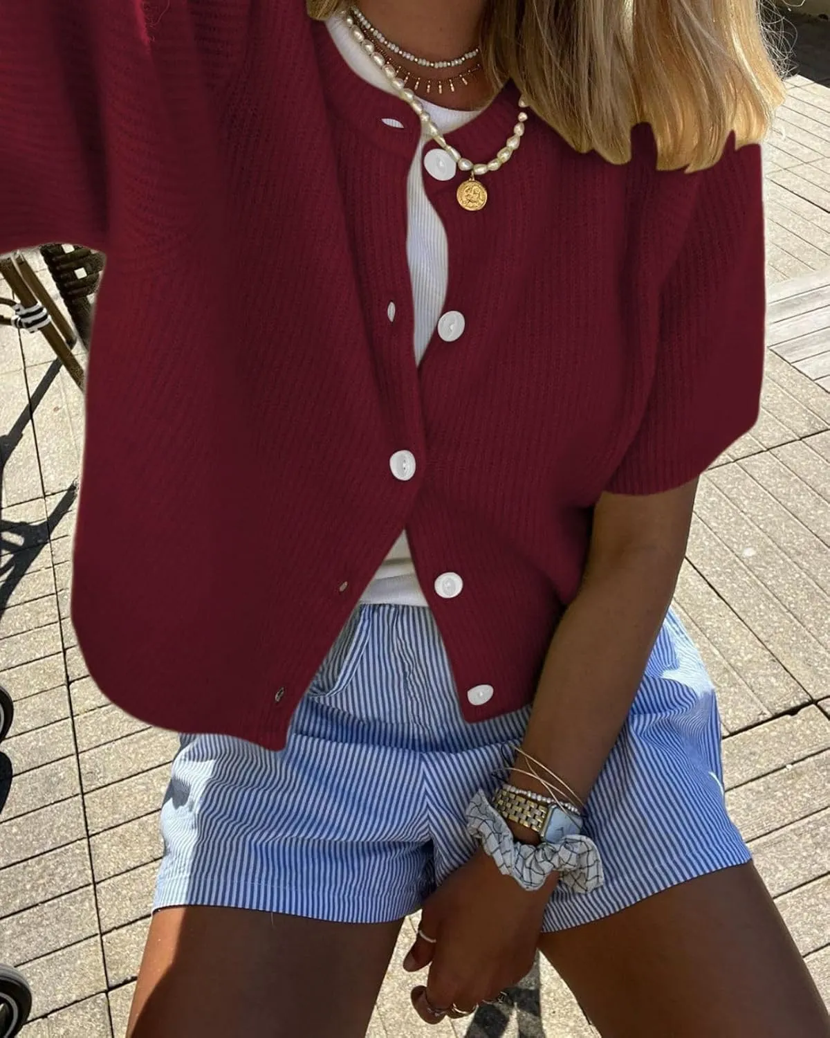Cioatin Women Yellow Short Sleeve Button Down Crop Cardigan Sweater Y2K Oversized Aesthetic Knit Shirt Tops Preppy Girls