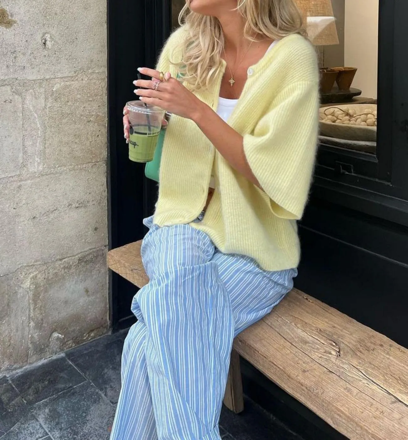 Cioatin Women Yellow Short Sleeve Button Down Crop Cardigan Sweater Y2K Oversized Aesthetic Knit Shirt Tops Preppy Girls