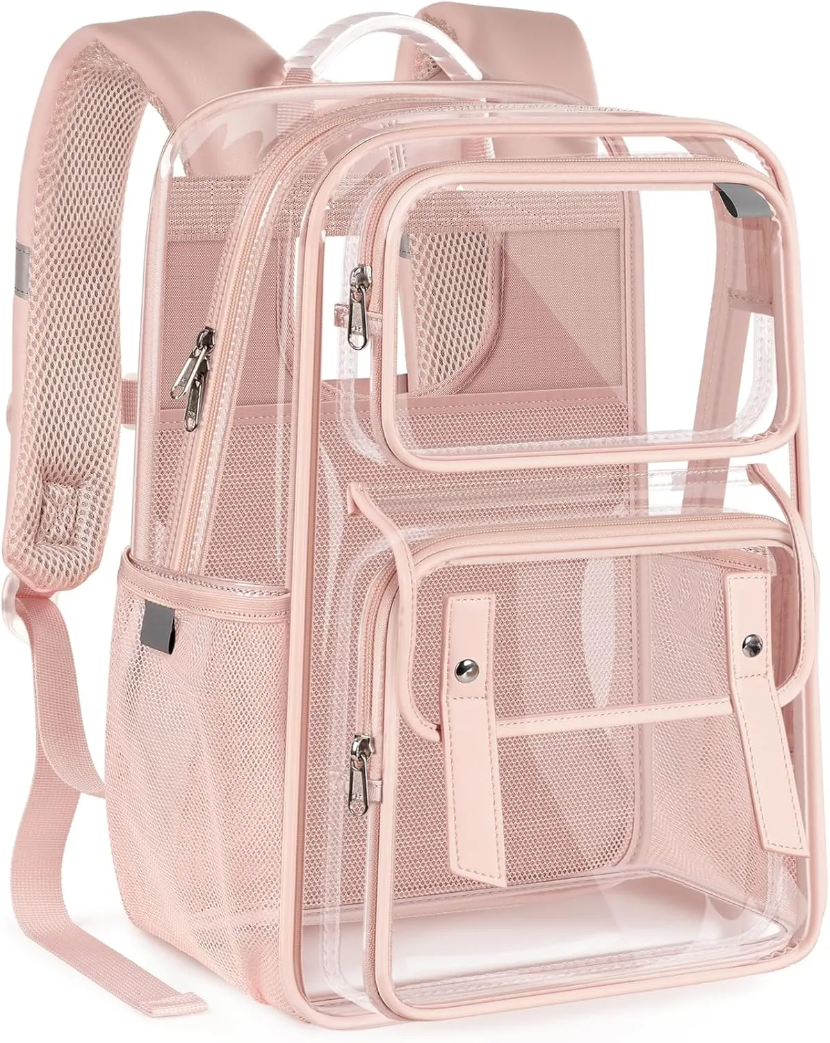 Clear Backpack Heavy Duty Large Transparent Backpacks PVC See Through Bookbag for College Work Travel - Pink