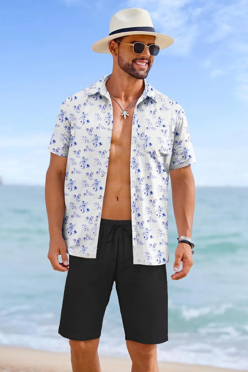 COOFANDY Mens Casual Shorts 9 inch Inseam Stretch Beach Shorts Elastic Waist Drawstring Summer Shorts