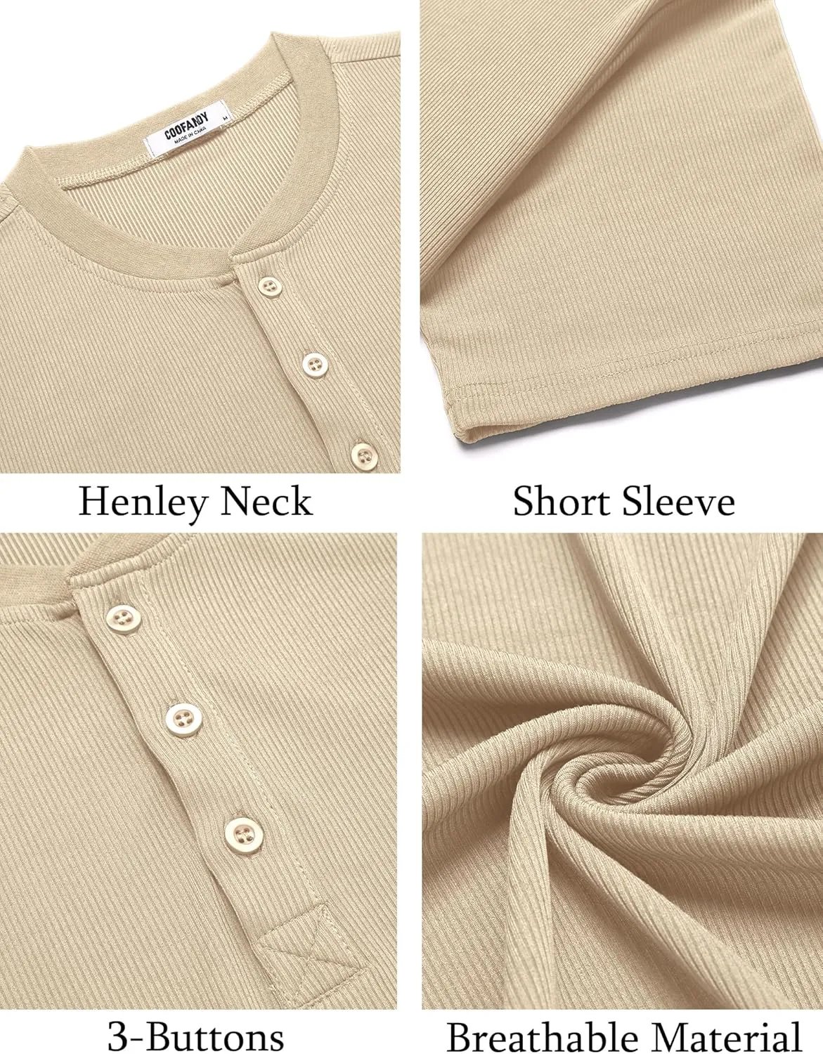 COOFANDY Men's Henley Shirts Short Sleeve Ribbed T-Shirts Bodybuilding Workout Tee Shirts