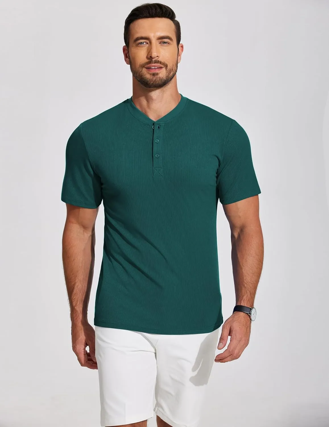 COOFANDY Men's Henley Shirts Short Sleeve Ribbed T-Shirts Bodybuilding Workout Tee Shirts
