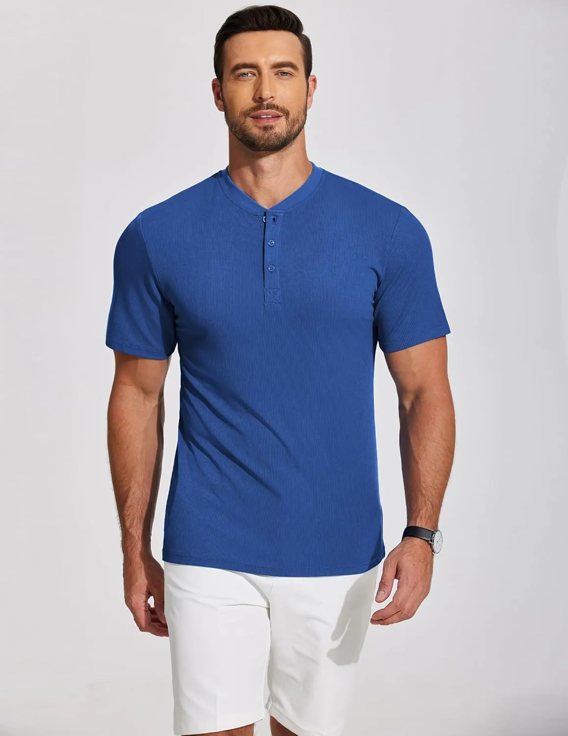 COOFANDY Men's Henley Shirts Short Sleeve Ribbed T-Shirts Bodybuilding Workout Tee Shirts