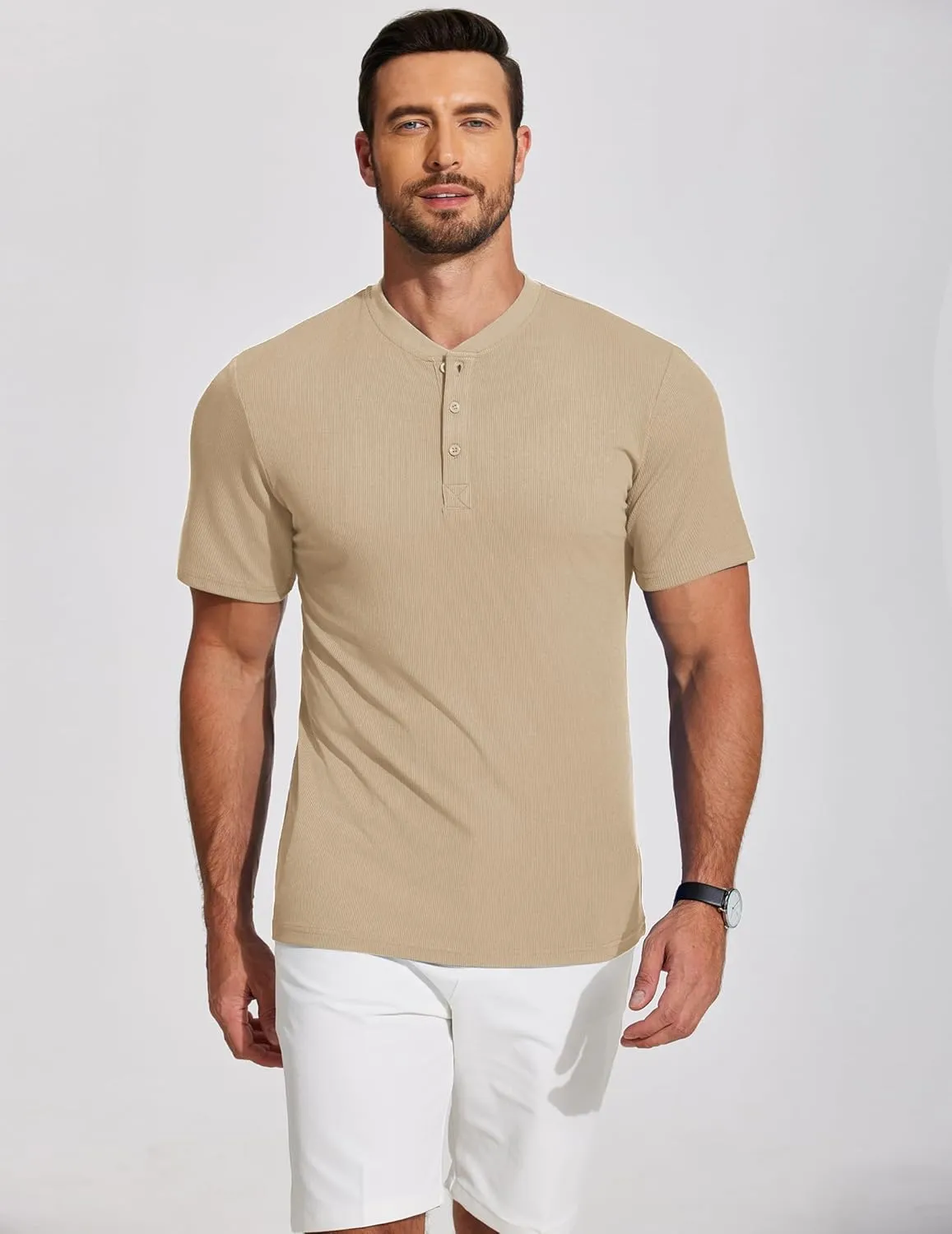COOFANDY Men's Henley Shirts Short Sleeve Ribbed T-Shirts Bodybuilding Workout Tee Shirts