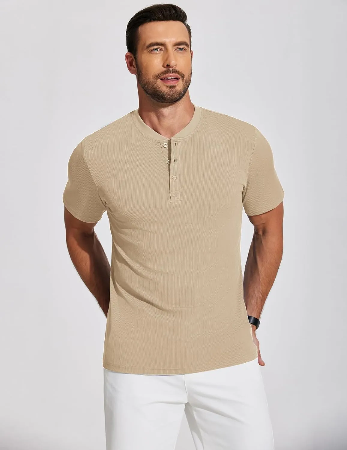 COOFANDY Men's Henley Shirts Short Sleeve Ribbed T-Shirts Bodybuilding Workout Tee Shirts