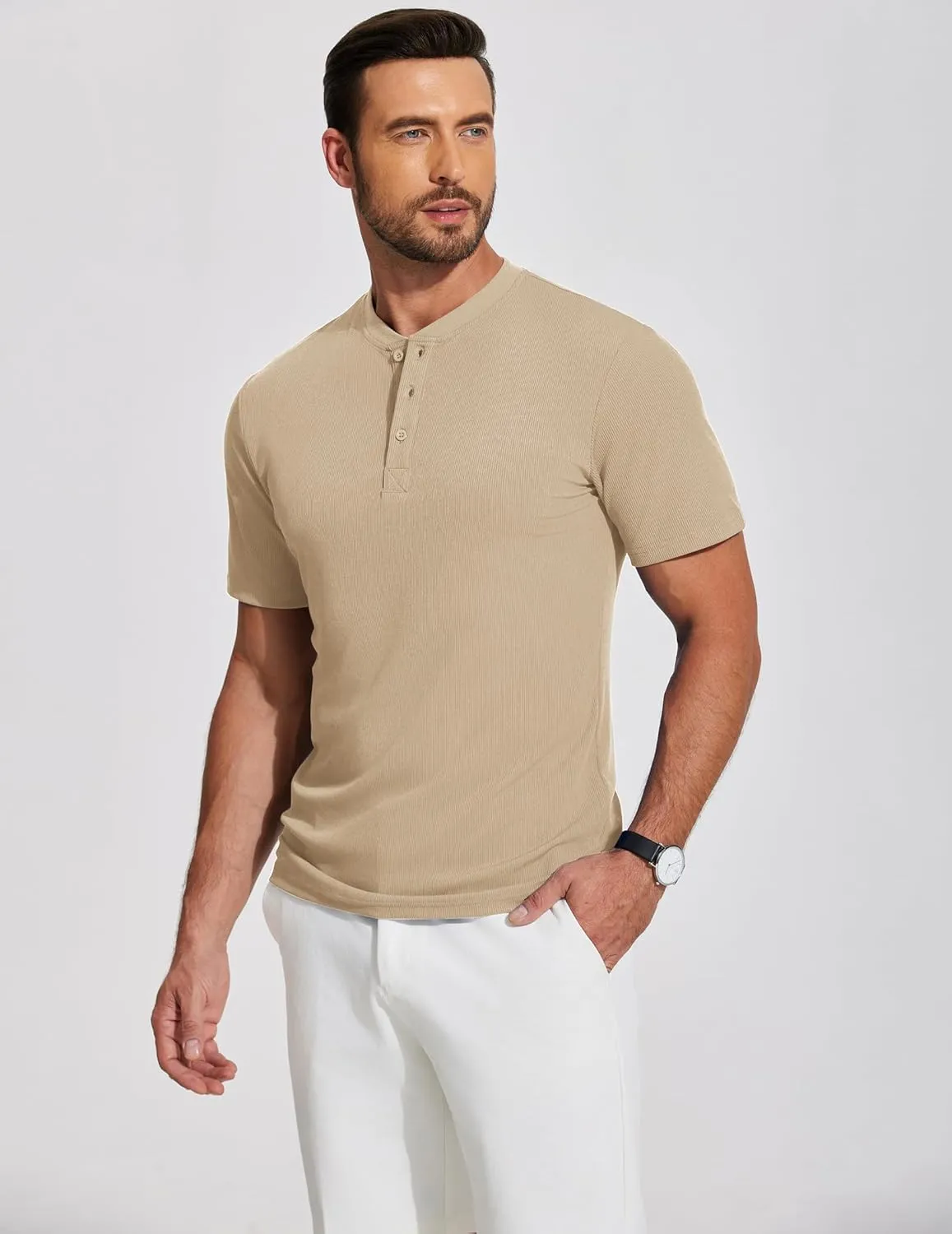 COOFANDY Men's Henley Shirts Short Sleeve Ribbed T-Shirts Bodybuilding Workout Tee Shirts