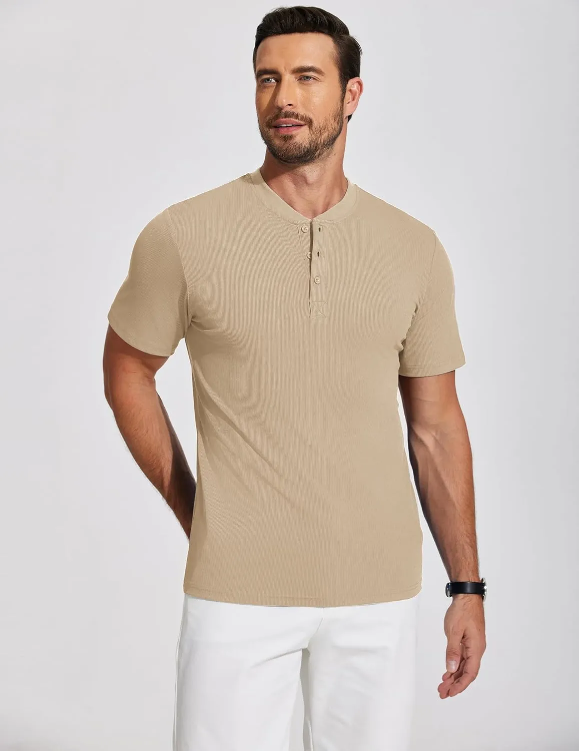 COOFANDY Men's Henley Shirts Short Sleeve Ribbed T-Shirts Bodybuilding Workout Tee Shirts