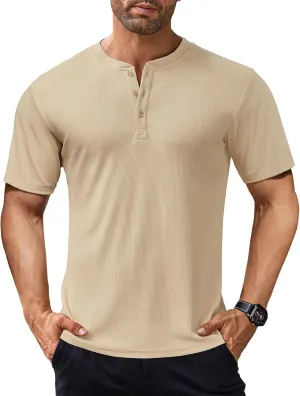 COOFANDY Men's Henley Shirts Short Sleeve Ribbed T-Shirts Bodybuilding Workout Tee Shirts