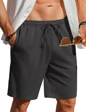 COOFANDY Men's Linen Shorts Casual Beach Shorts 9 inch Inseam Elastic Waist Drawstring Summer Shorts