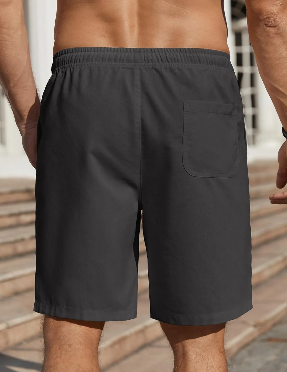 COOFANDY Men's Linen Shorts Casual Beach Shorts 9 inch Inseam Elastic Waist Drawstring Summer Shorts