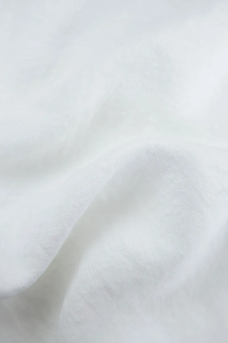 Cropped Loose White Linen Trousers