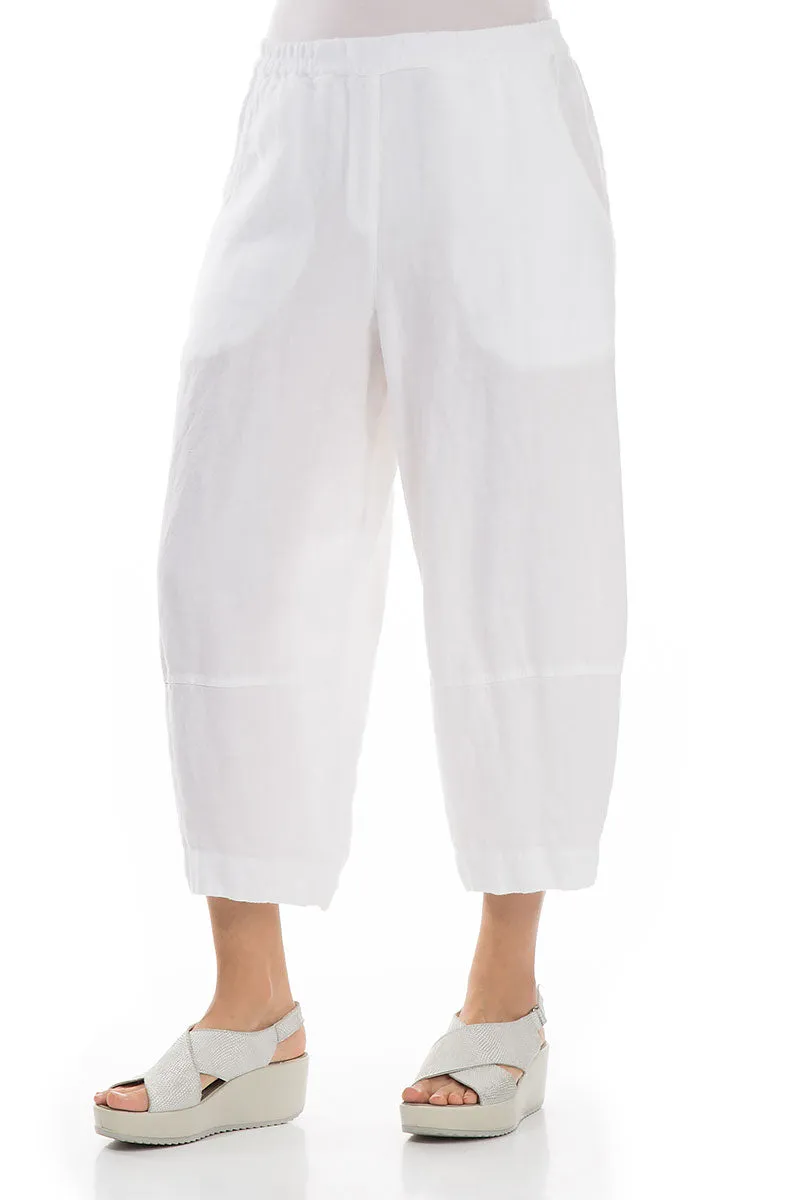 Cropped Loose White Linen Trousers