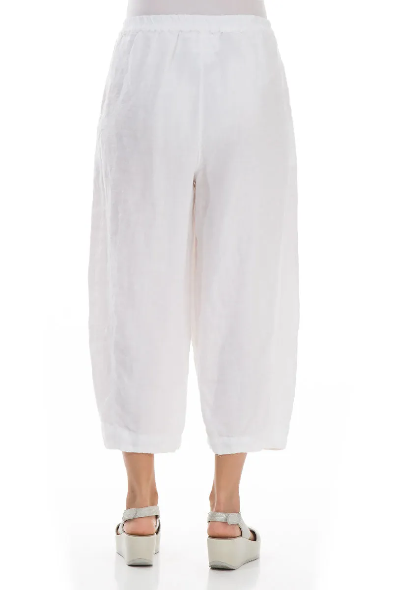 Cropped Loose White Linen Trousers