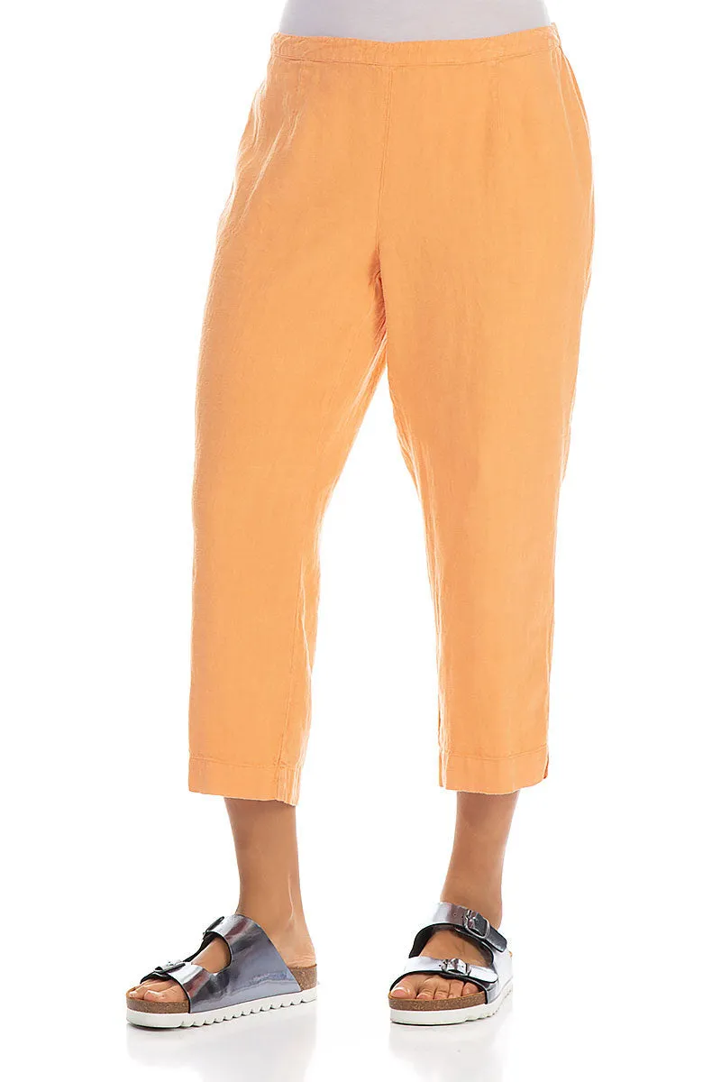 Cropped Melon Orange Linen Trousers