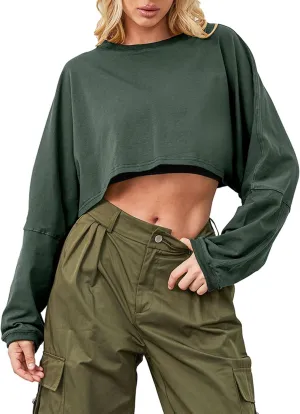 Cropped Sweatshirt Long Sleeve Crop Top Workout Oversized Sweatshirt Loose Crop Tops For Women Crewneck Sweatshirt