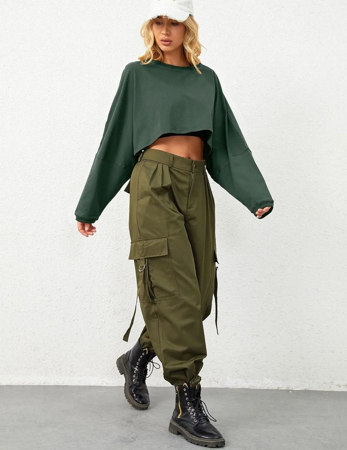 Cropped Sweatshirt Long Sleeve Crop Top Workout Oversized Sweatshirt Loose Crop Tops For Women Crewneck Sweatshirt
